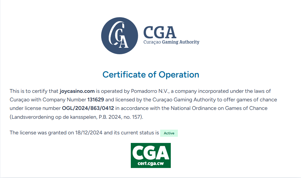 Security and Fairness JoyCasino